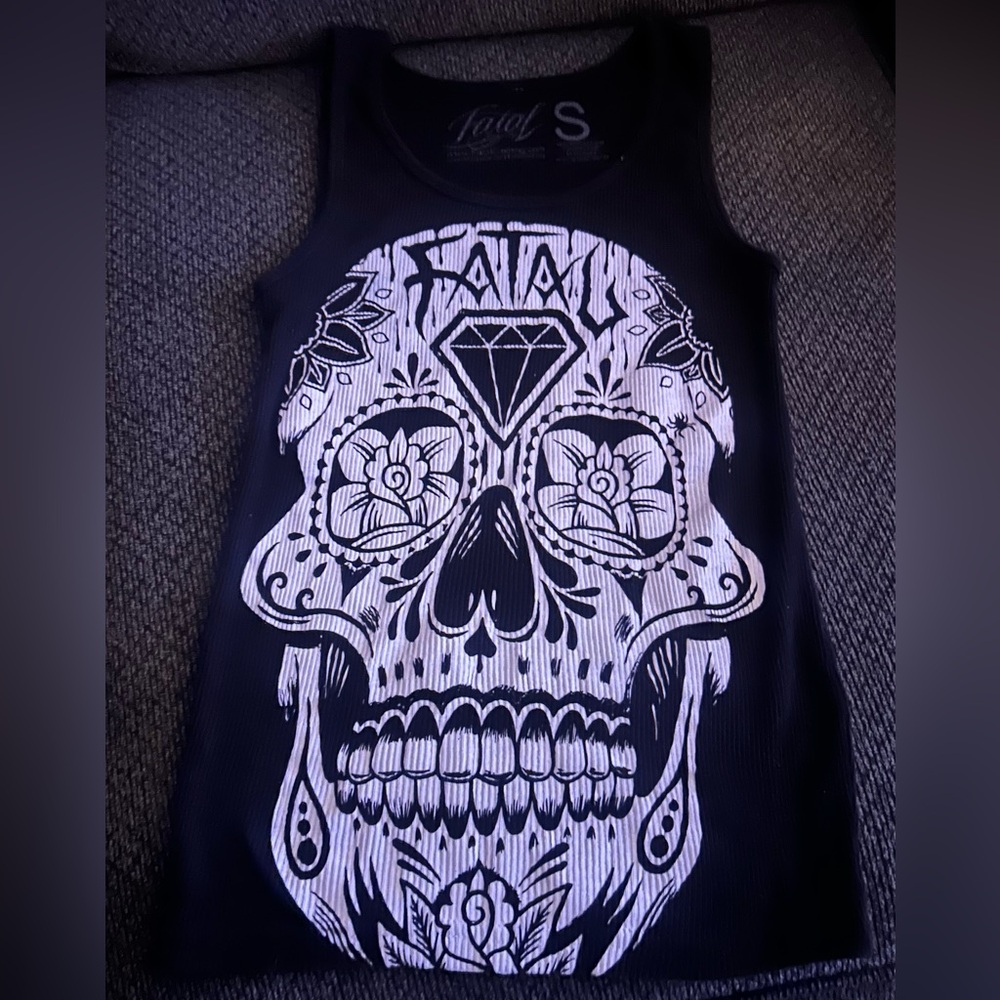 FATAL Rare Black Skull Graphic Tank Top RARE